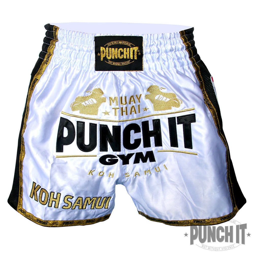 Punch it Gym White Muay Thai Shorts Style and Durability