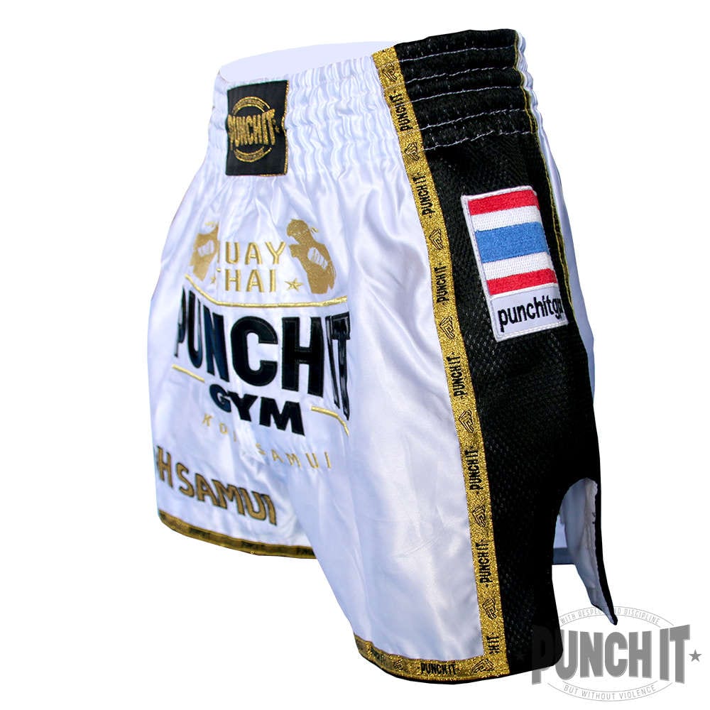 Punch it Gym White Muay Thai Shorts Style and Durability
